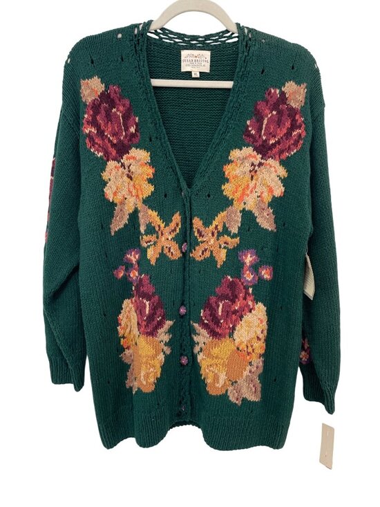 Susan Bristol Sweaters - Vintage 90s Susan Bristol Cardigan Sweater XL Floral Button Front Deadstock NEW